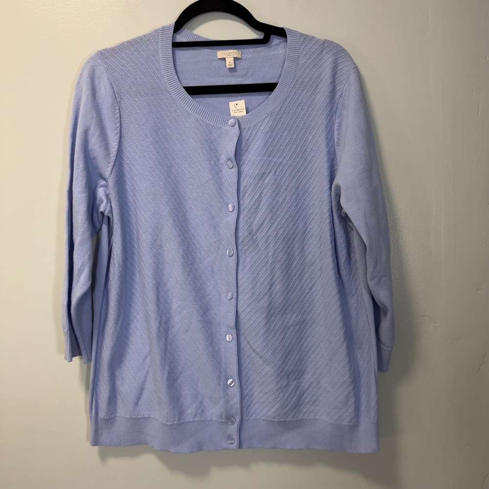 Talbots Woman Blue Textured Cotton Button Front Cardigan 1X New